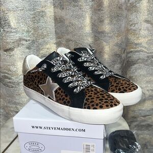 Steve Madden Leopard Star Low-Top Sneakers - Brown/Black/White